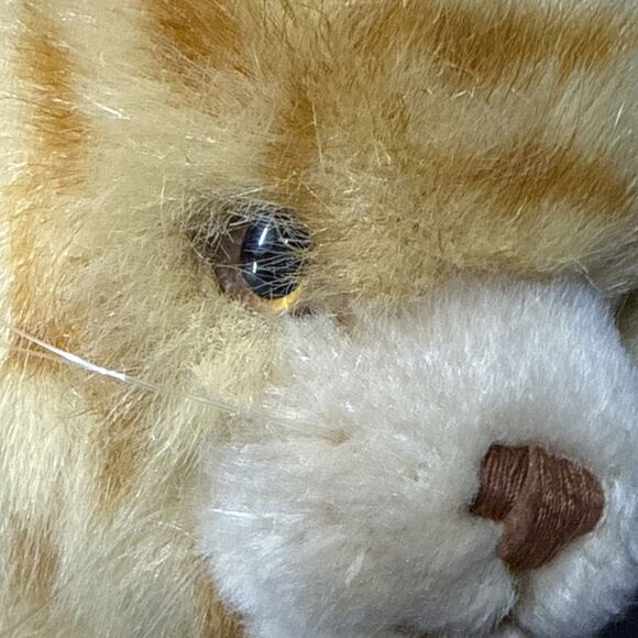 Steiff Standing Kitty Cat Orange Fur Eyes Brass Button Yellow Fabric Tag 099571 - Picture 6 of 16